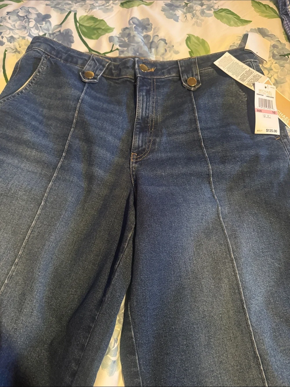 Michael Kors Dark Blue High-Rise Wide-Leg Jeans